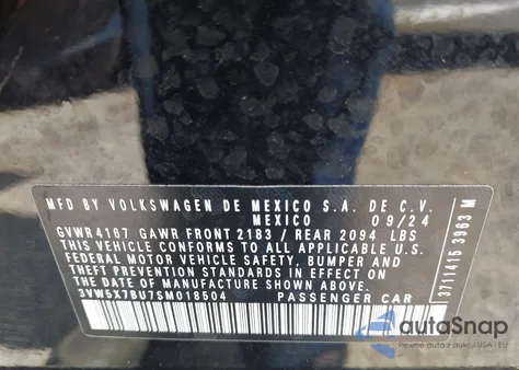 2025 Volkswagen Jetta 1.5T S из США, поврежденный, VIN 3VW5X7BU7SM018504